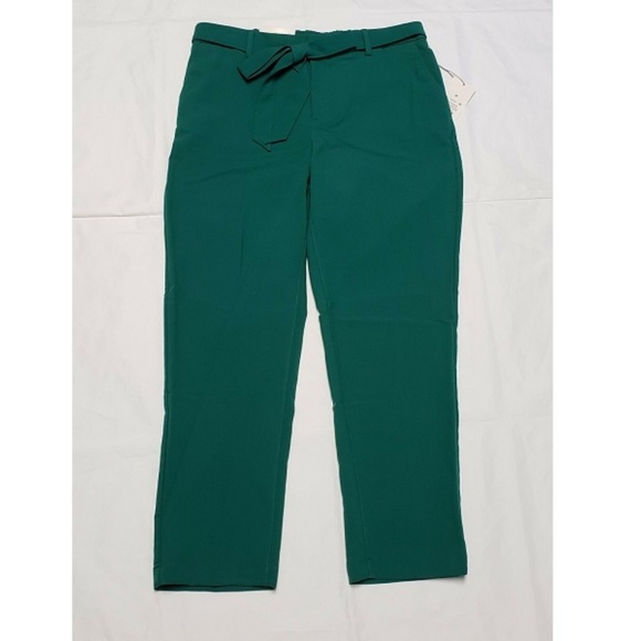 Women’s Slim Ankle Tie-Waist Crepe Pants Green NWT - Picture 3 of 8